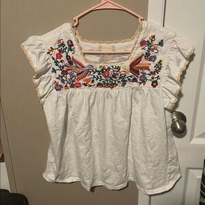 Altar'd State White Top with Multicolor Embroidery